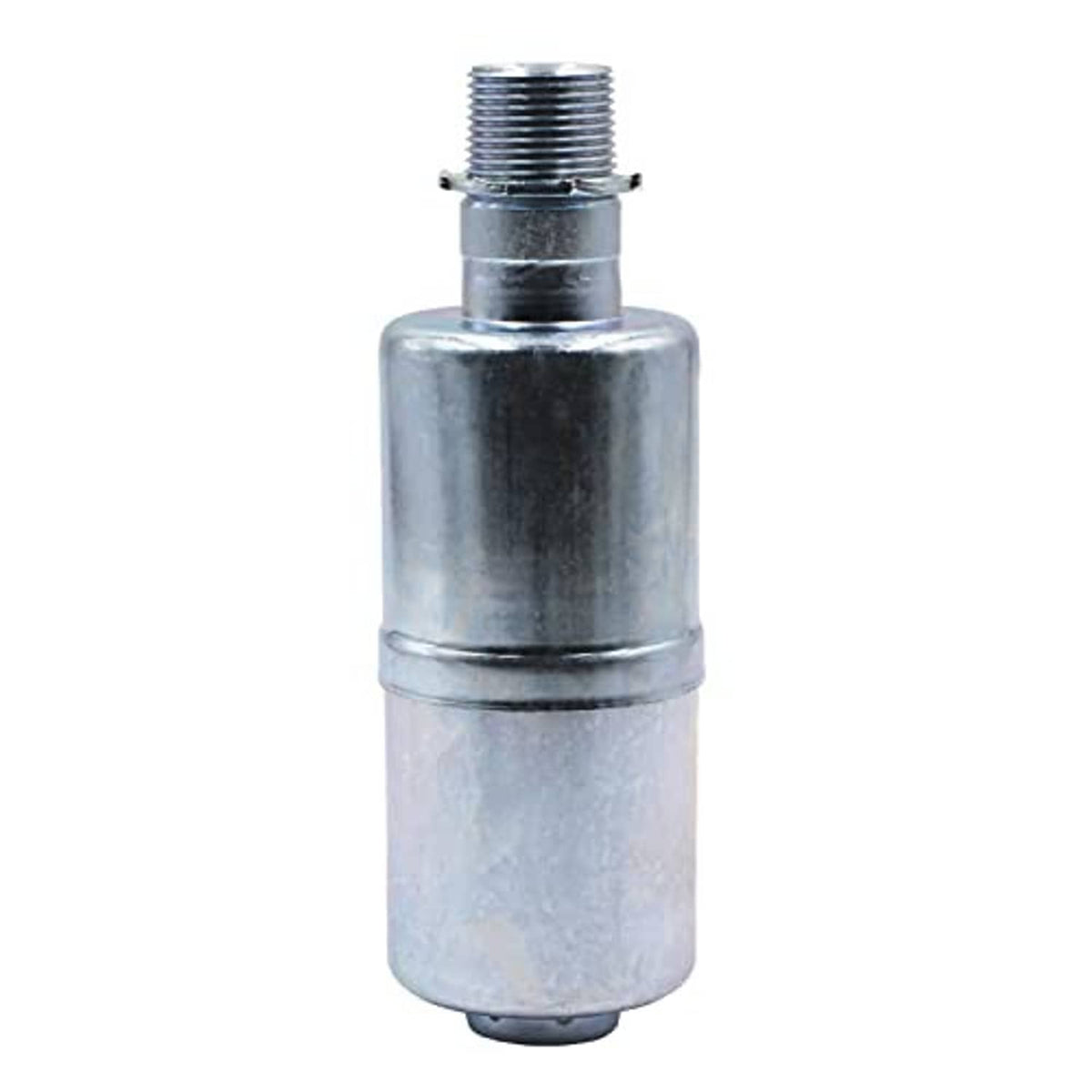 Threaded muffler canister with metal body and top outlet