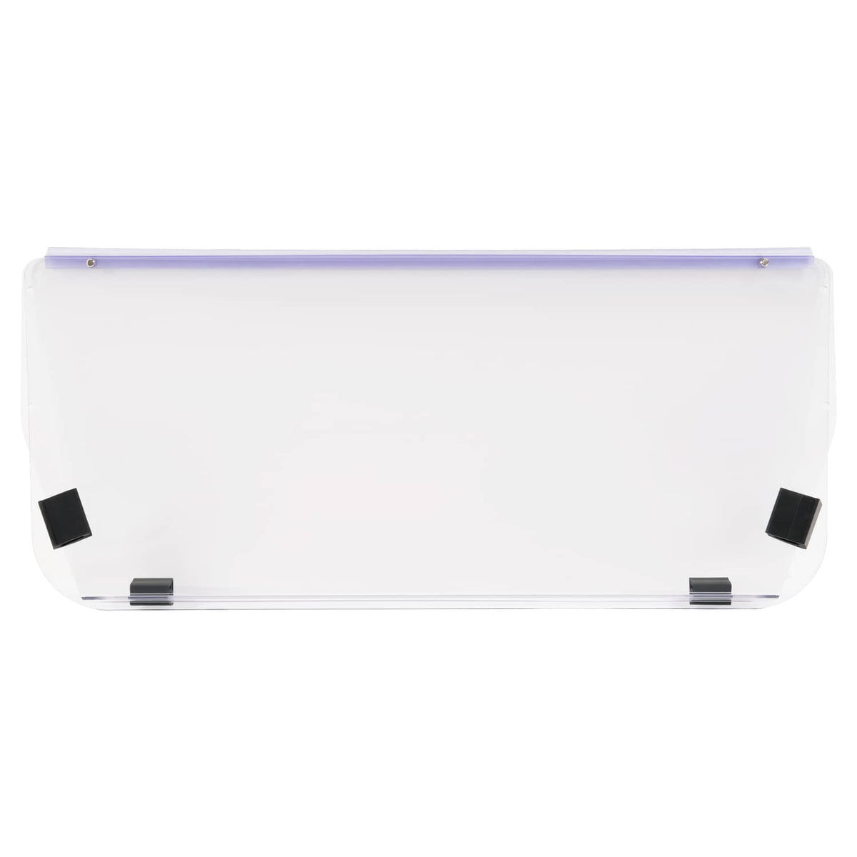 Clear vented golf cart windscreen windshield with black mounting brackets, top view