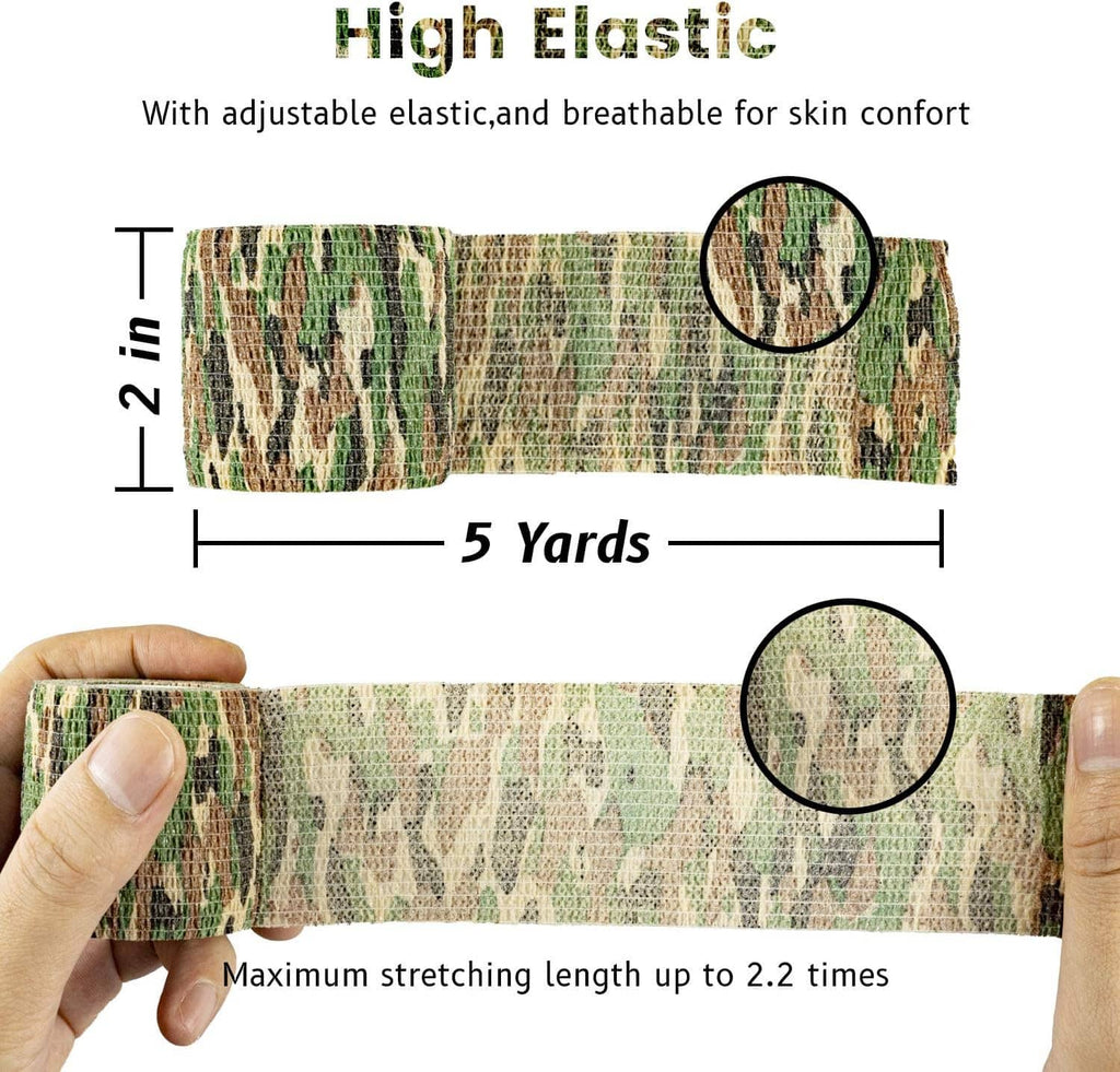 Camouflage elastic athletic tape strip stretched flat, showing textured fabric pattern.