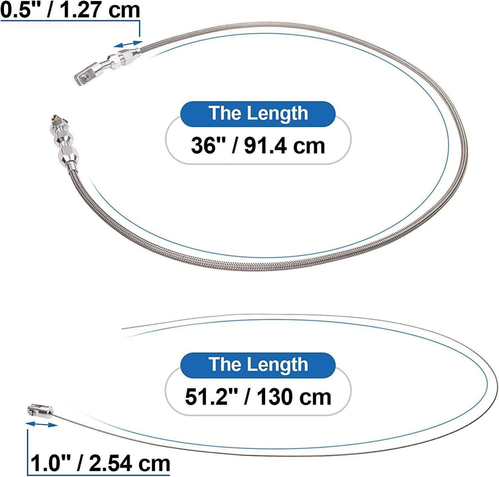Throttle cable length options shown with 36 in / 91.4 cm and 51.2 in / 130 cm