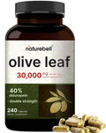 Olive leaf extract supplement bottle, 240 capsules, 40% oleuropein, 30,000 mg