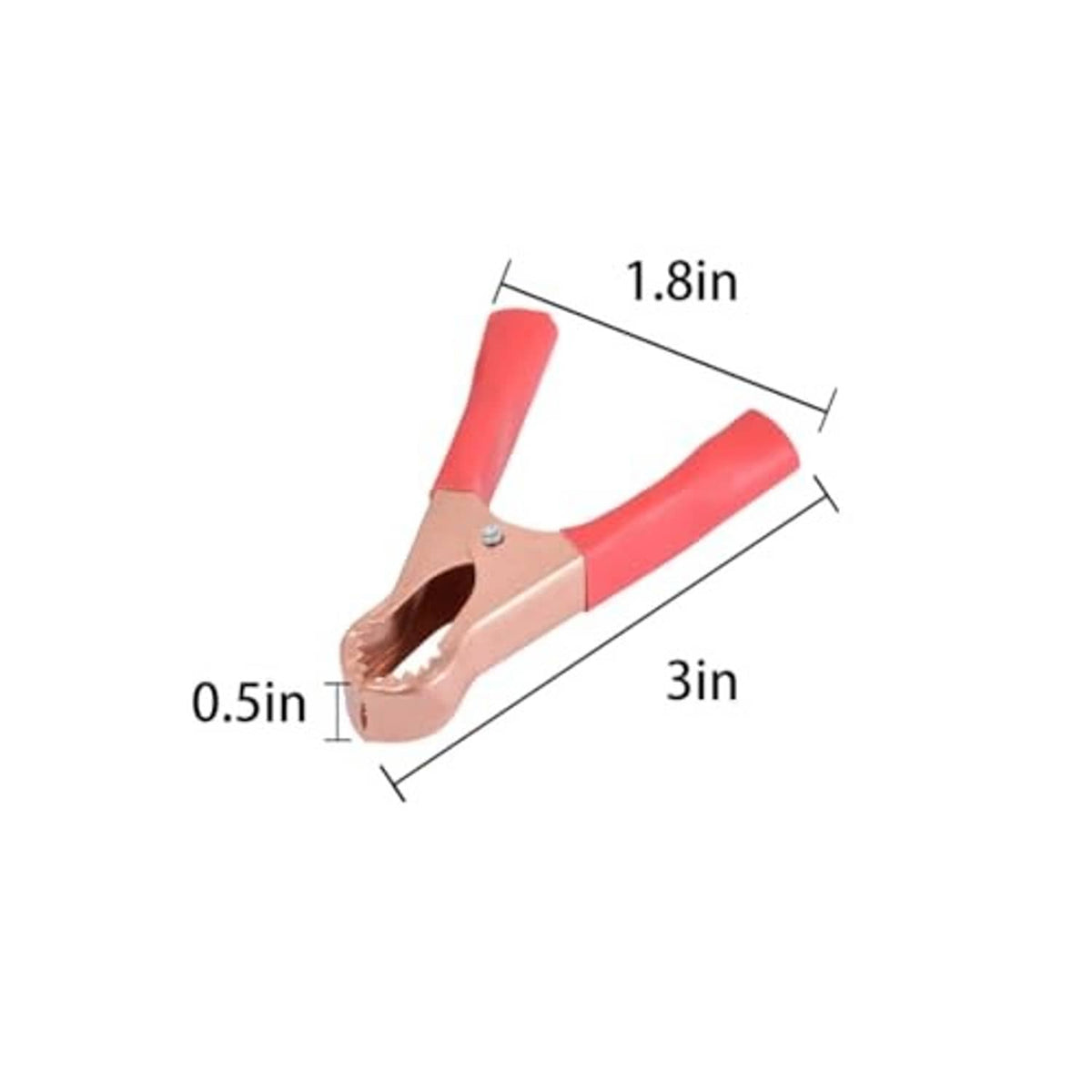 Insulated alligator clip with red handle and copper jaws; labeled 3 in length