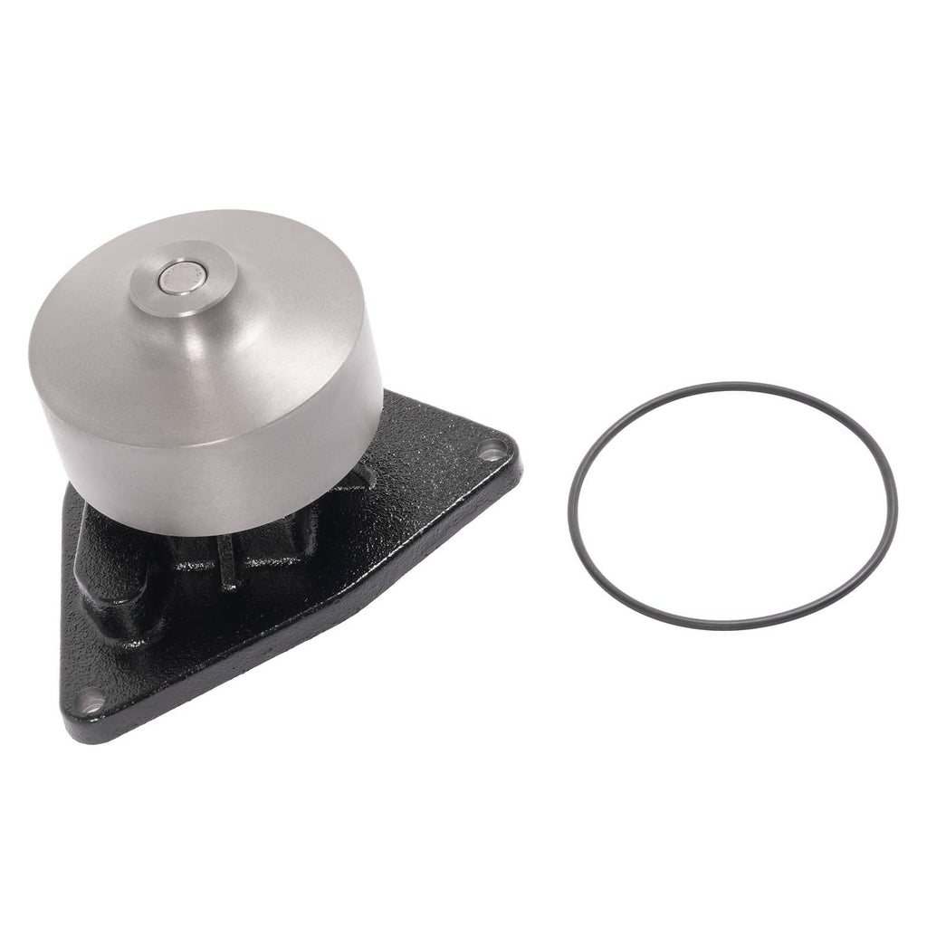 Water pump assembly with black base plate, silver housing, and separate seal ring