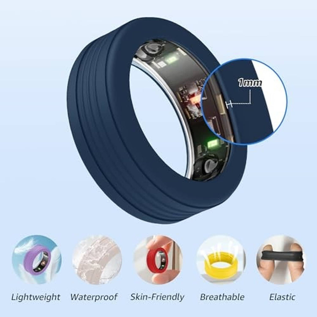 Navy silicone ring cover with clear sensor window and contoured protective rim