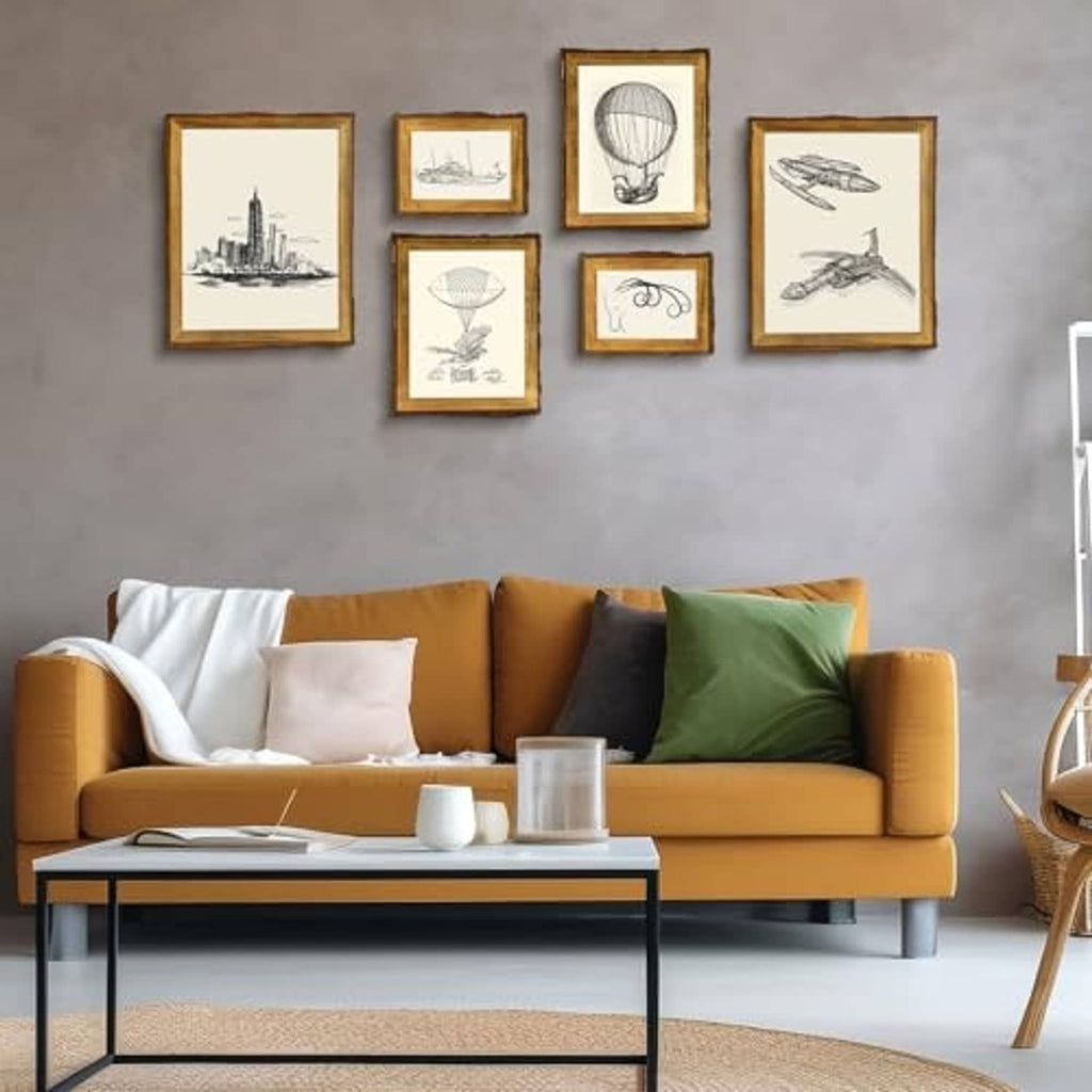 Set of small rustic wood frames with clear glass for wall photo display