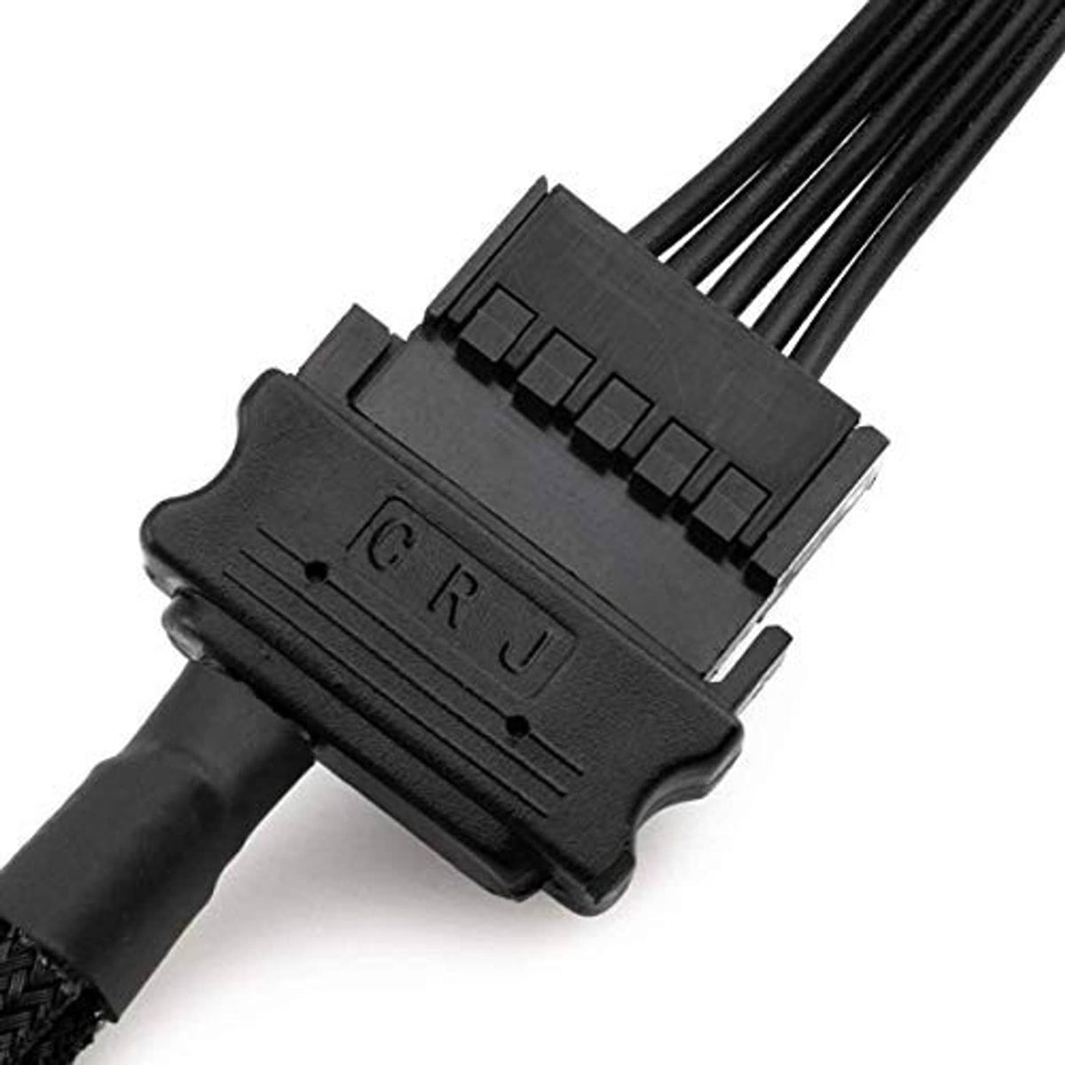 3-pin fan power connector cluster on adapter housing, black cables, close-up
