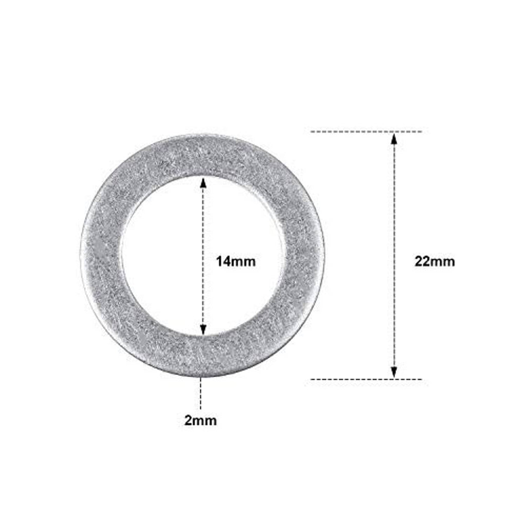 Aluminum crush washer, 14mm inner, 22mm outer, 2mm thick flat ring