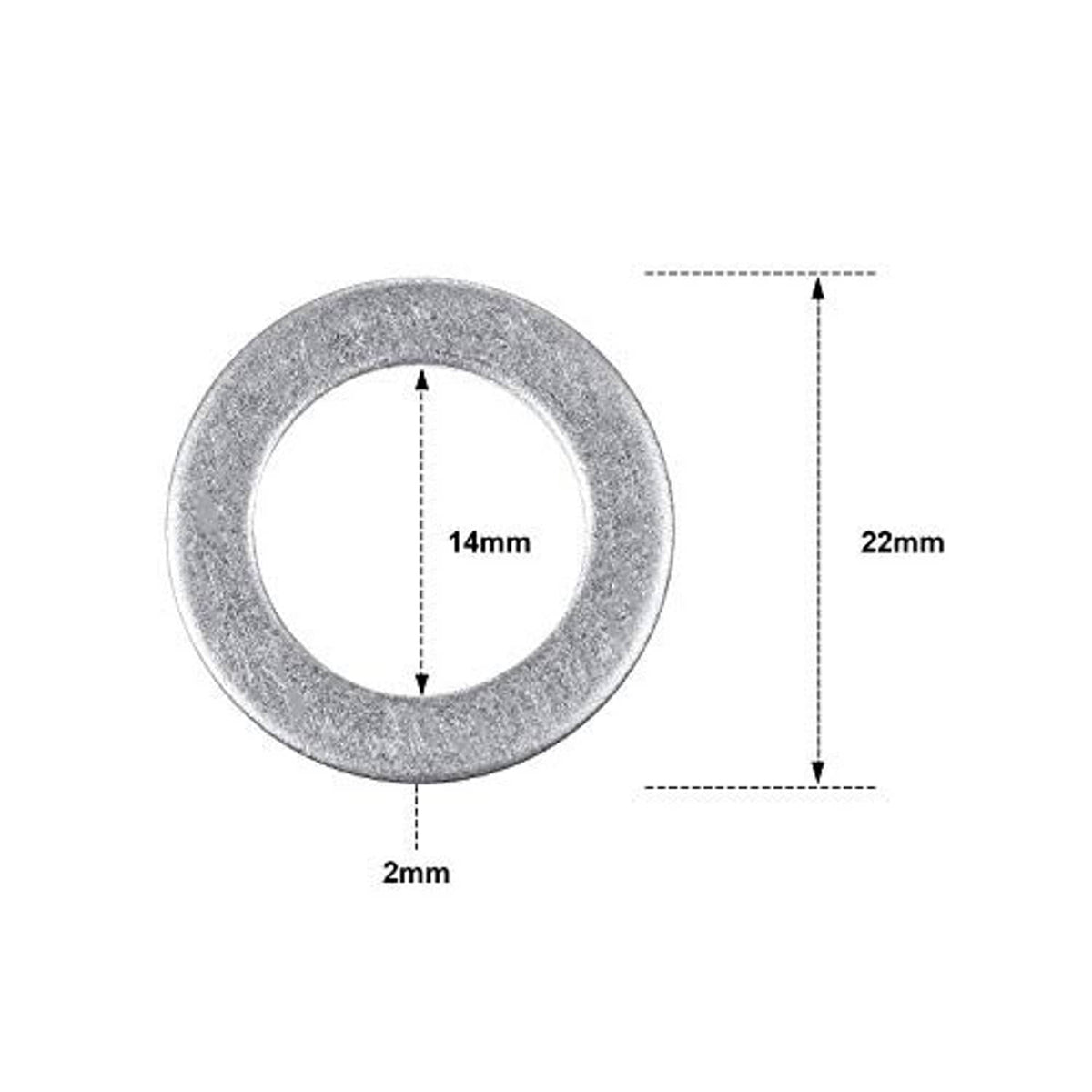 Aluminum crush washer, 14mm inner, 22mm outer, 2mm thick flat ring
