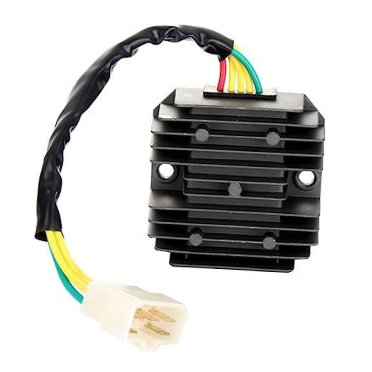 12V 5-wire voltage regulator rectifier relay with black finned heat sink and wiring harness