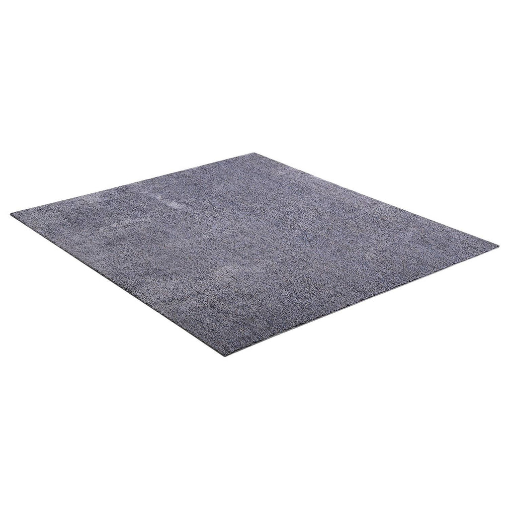 Gray plush indoor area rug, textured pile, 3/4 angled view