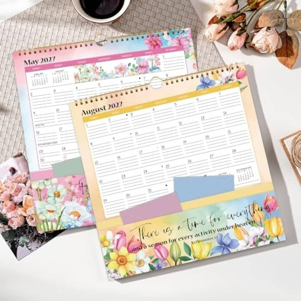 Set of 2027 monthly wall calendars with floral designs and pocket inserts
