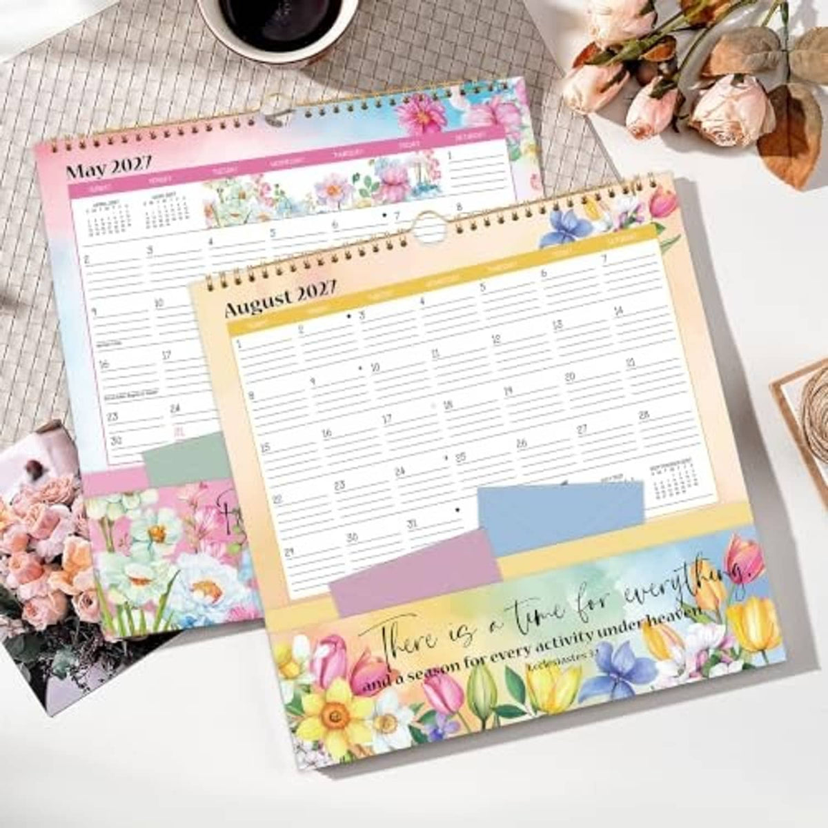 Set of 2027 monthly wall calendars with floral designs and pocket inserts