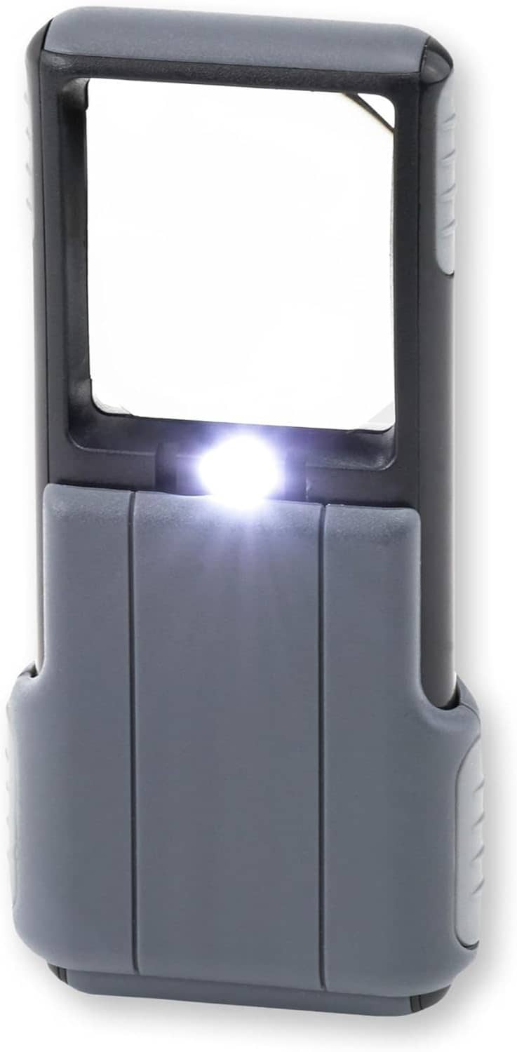 Gray LED lighted slide-out aspheric magnifier with lens window open