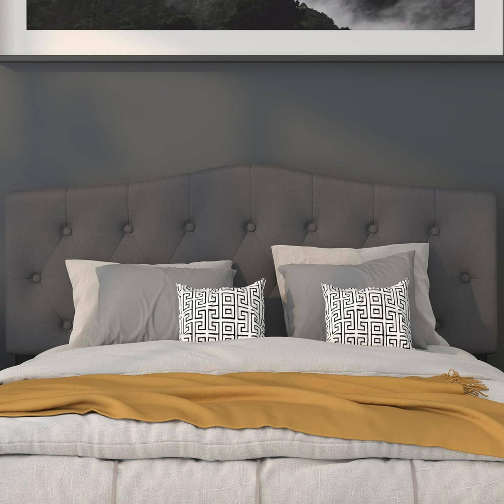 Dark gray queen tufted fabric headboard with button-tufted diamond pattern