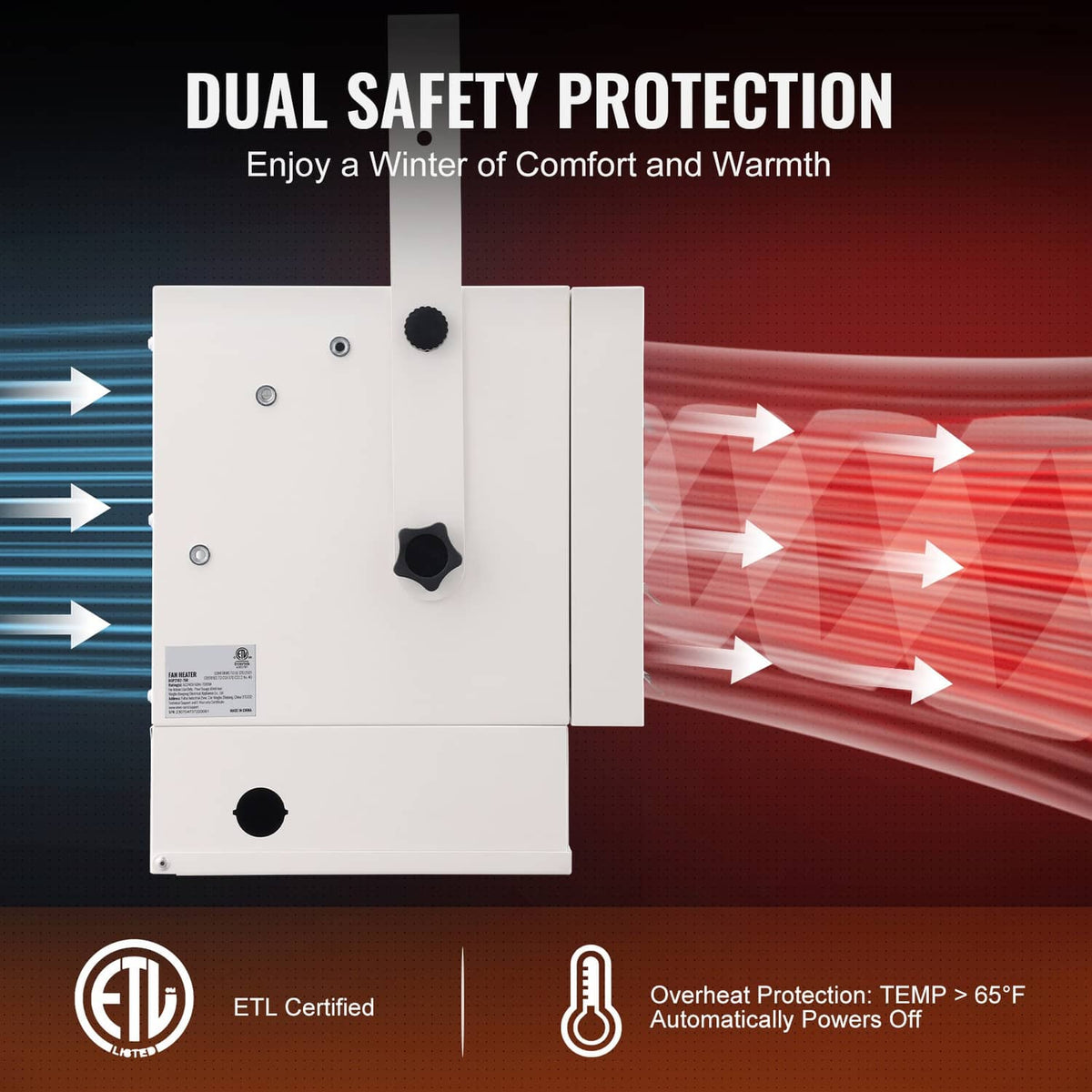 Electric garage heater back panel with safety cutout and mounting hardware