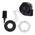 12V mini inflatable air blower with black and white coiled tubes and power adapter