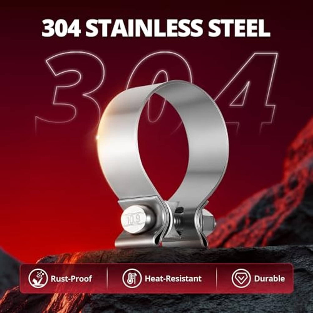 304 stainless steel exhaust clamp, narrow band with two mounting ears