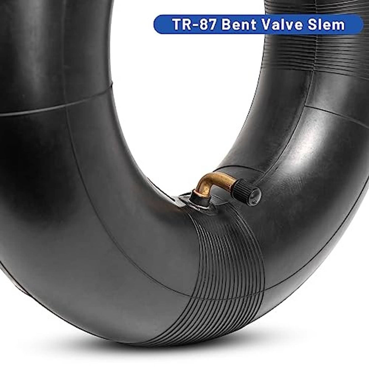 Black inner tube with bent valve stem and brass valve core