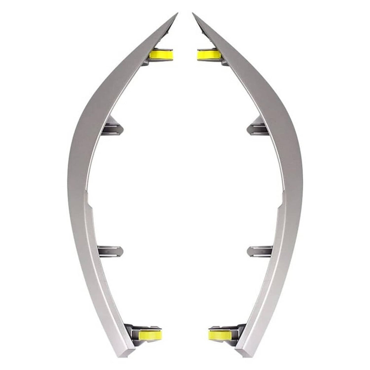 Dashboard trim insert set, metallic gray left and right pieces with yellow tabs