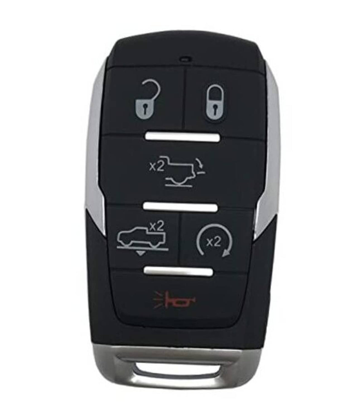 Black keyless remote fob shell case, 6-button front with lock/unlock and X2 labels