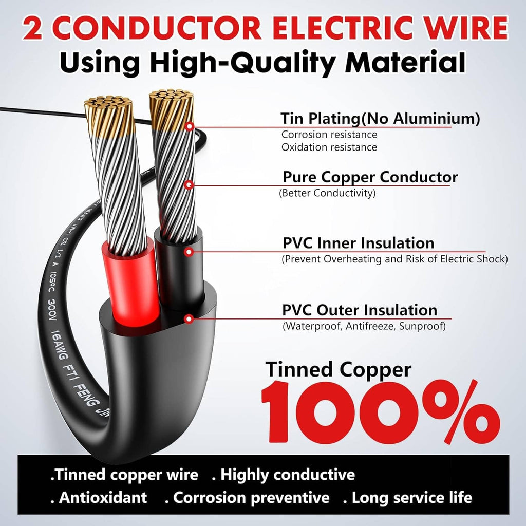 Two-conductor electrical wire cross-section, black jacket with red insulation.