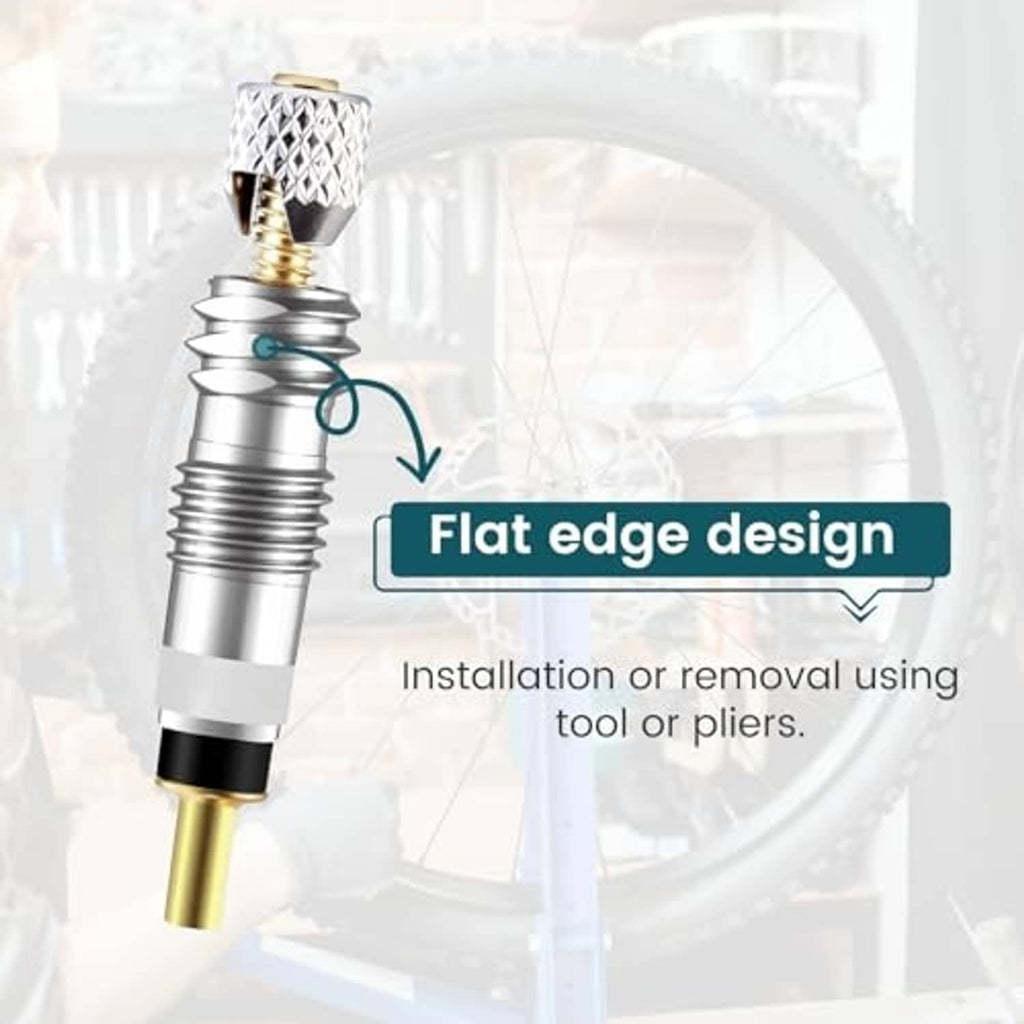 Brass Presta valve core and stem with flat edge design, chrome body and gold tip