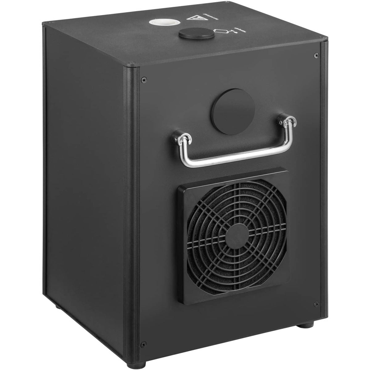 Cold spark machine, black metal housing with fan vent and top control buttons