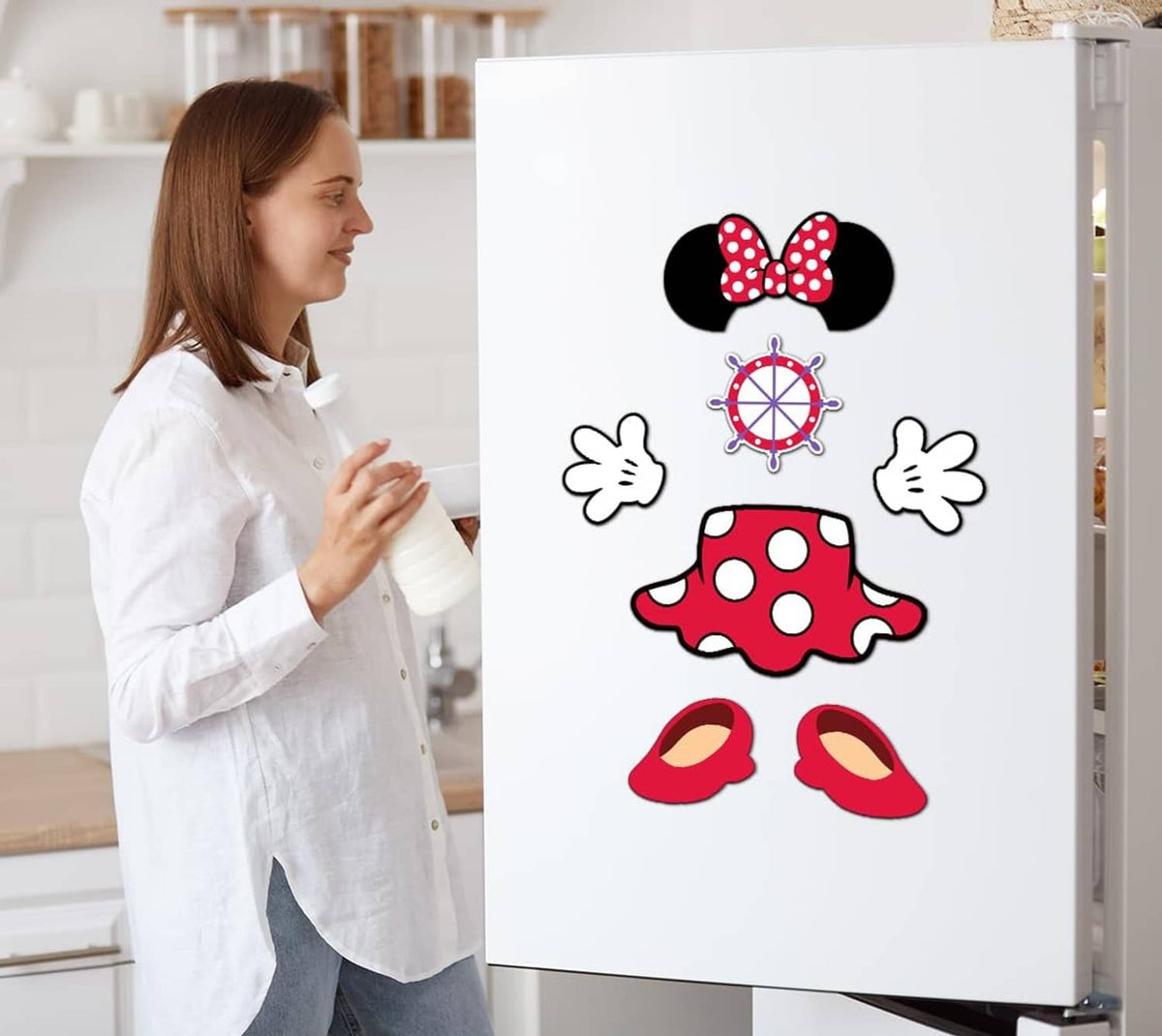 Magnetic captain mouse door decor board with red polka dot hat, mouse ears, wheel, shoes