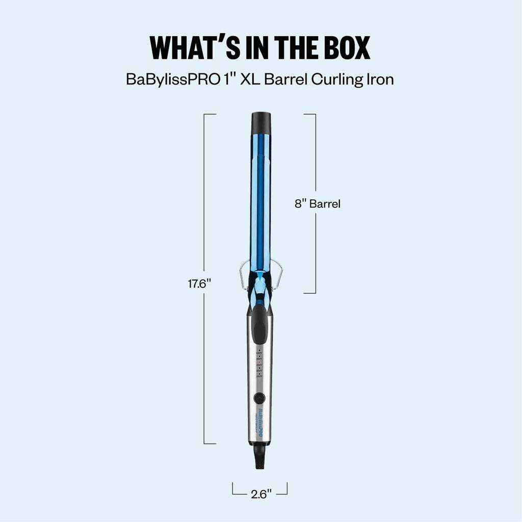 BaBylissPRO XL barrel curling iron product diagram with blue handle
