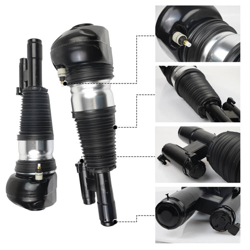 Pair of front air suspension struts: black bellows, silver shock body