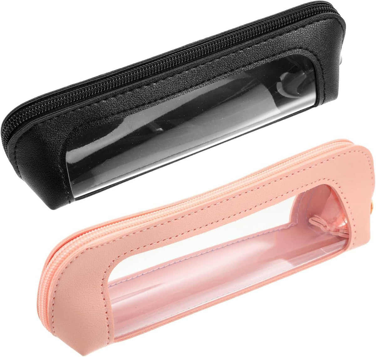 Black and pink clear makeup brush bags with transparent panels and zip closure