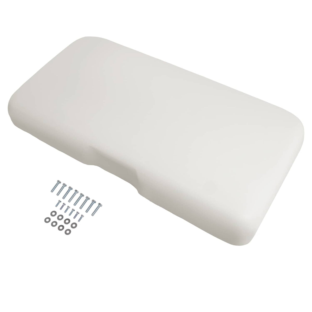 White seat bottom cushion with mounting screws and washers