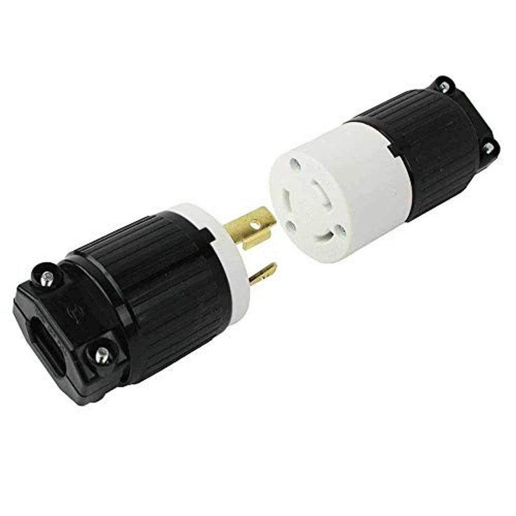 Twist-lock 3-wire receptacle with white face, black housing, gold terminals, female connector