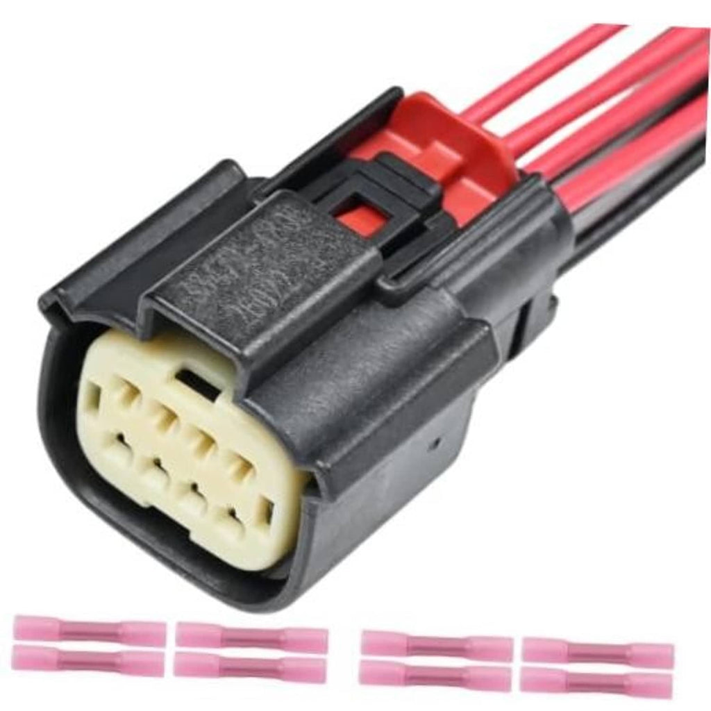 Headlight connector pigtail with beige multi-pin socket and red insulated wires