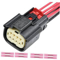 Headlight connector pigtail with beige multi-pin socket and red insulated wires