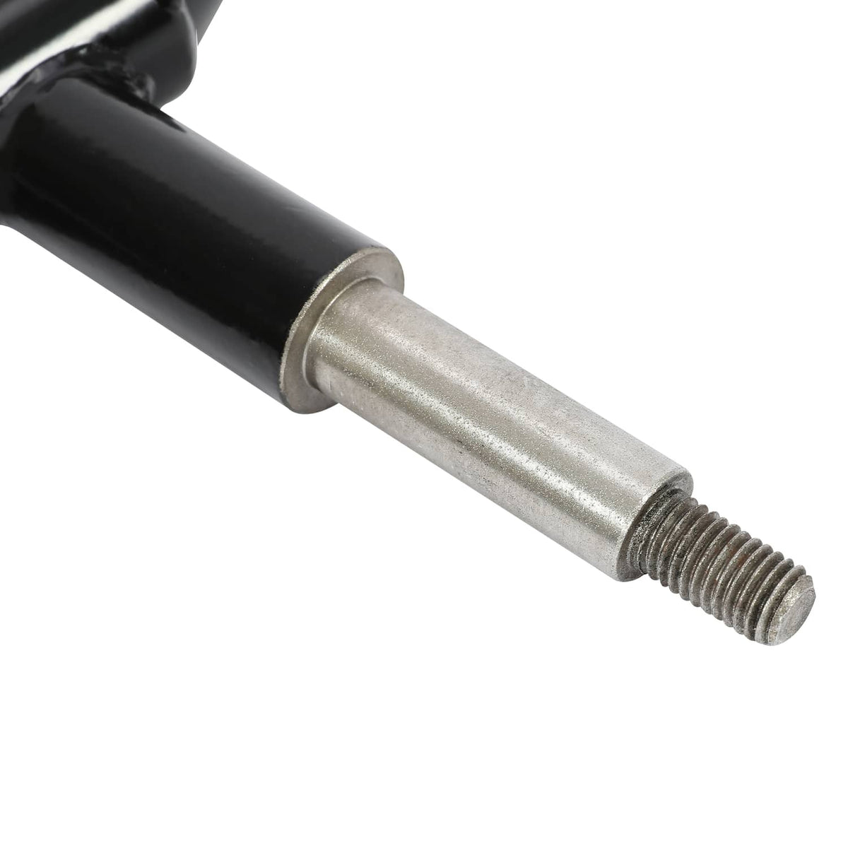 Black A-arm link with silver spacer sleeve and threaded stud