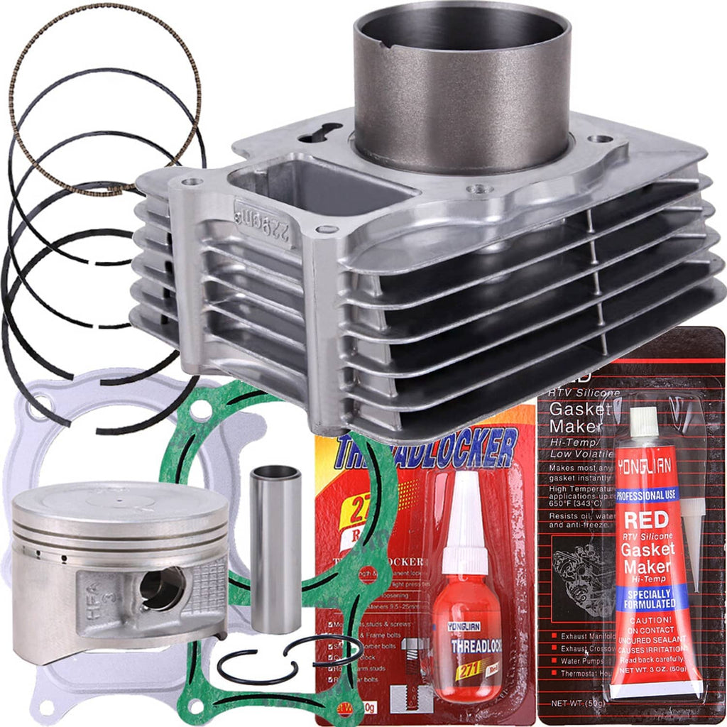 Metal cylinder kit parts: cylinder head, piston, rings, and gaskets with piston pin