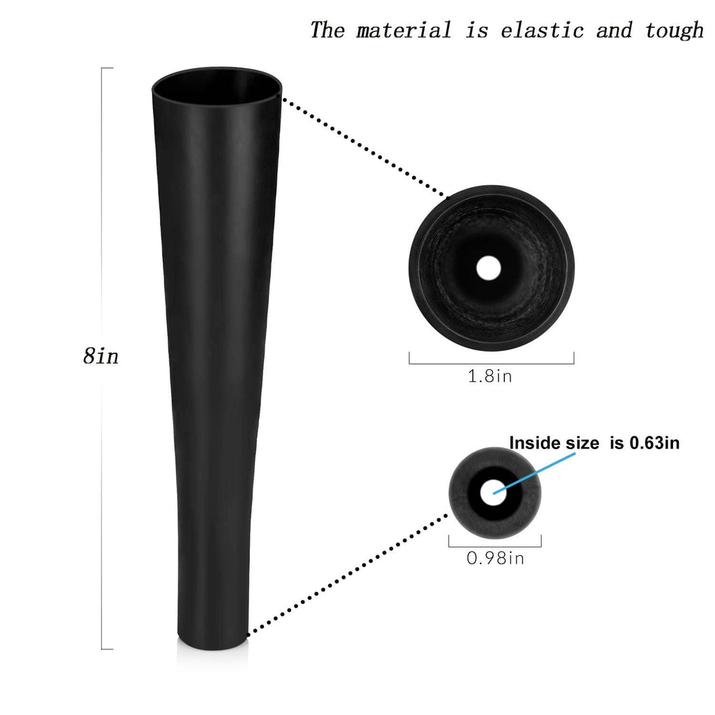 Black rubber tee topper cup with size measurements for inside and diameter