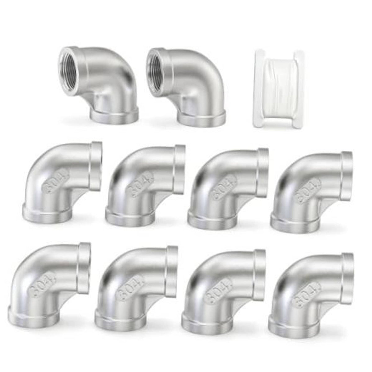 304 stainless steel 90-degree elbow fittings set with FNPT threaded ends