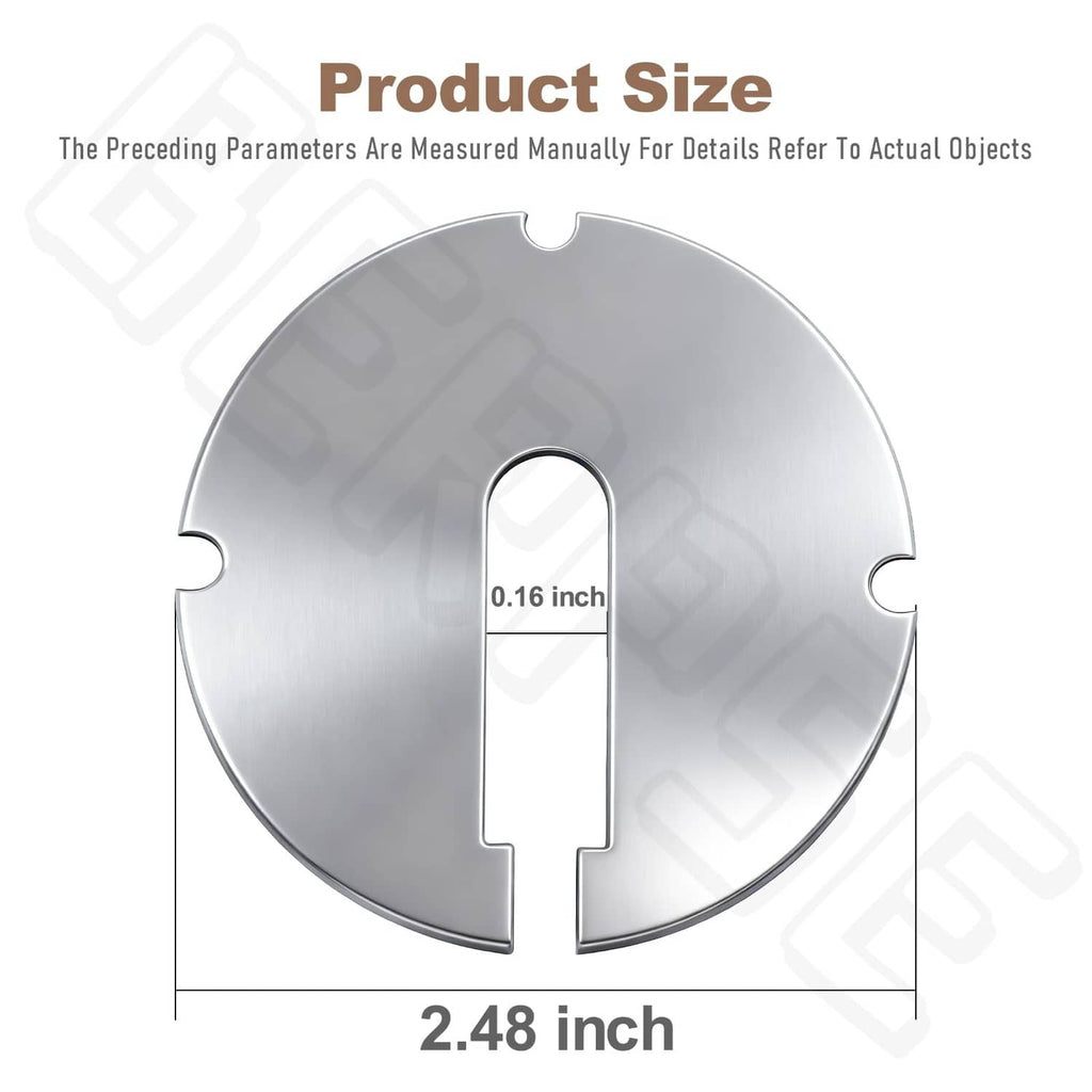 Circular metal table insert, 2.48 in, with central slot and four side notches