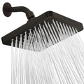 Vintage oil-rubbed bronze square rain shower head with full-cover spray nozzles.