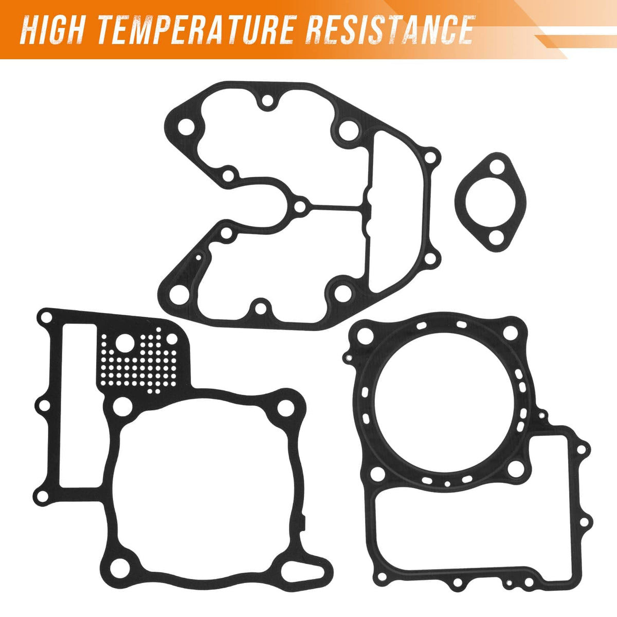 Set of black engine gasket plates for cylinder head and base sealing surfaces