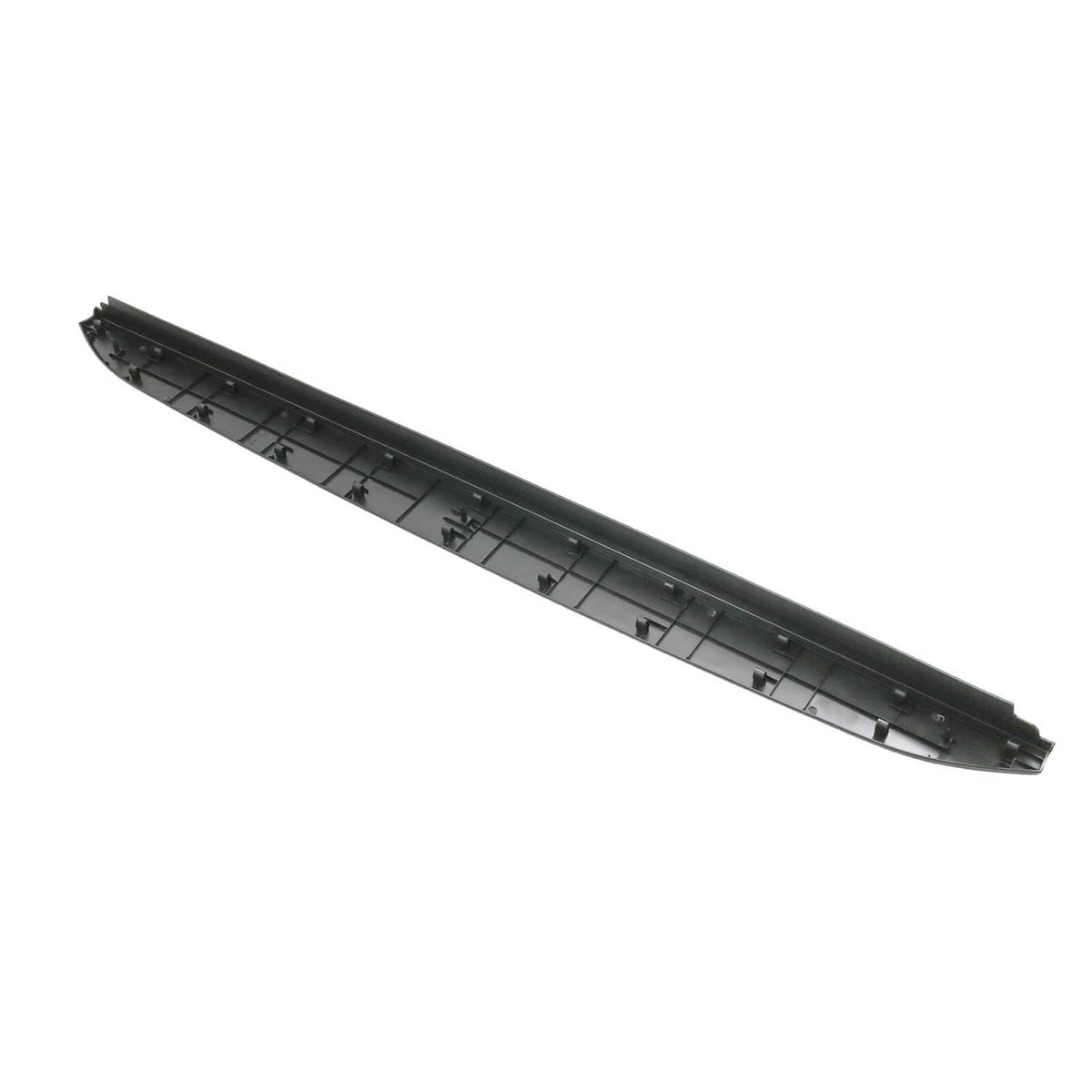 Black tailgate bed cap molding underside with molded ribs and mounting nubs