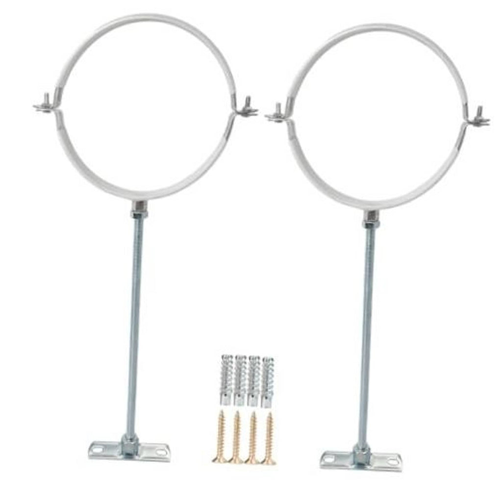Set of two galvanized stove pipe brackets with adjustable rods and base mounting plates