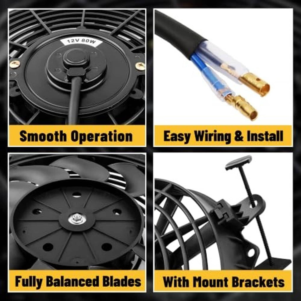 Pair of 8-inch electric radiator cooling slim fans with black shroud and 12V motor