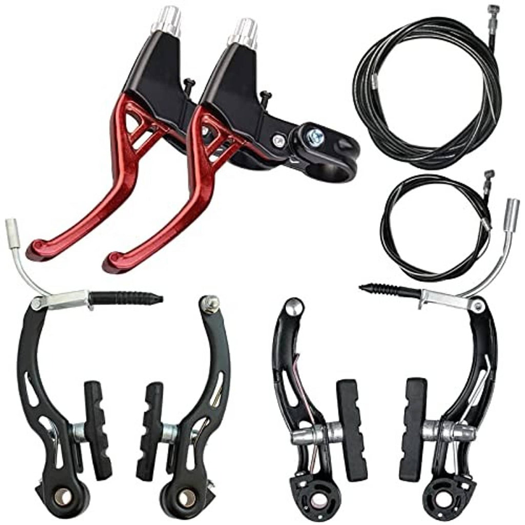 Bicycle rim brake accessories kit: red/black calipers with two black brake cables
