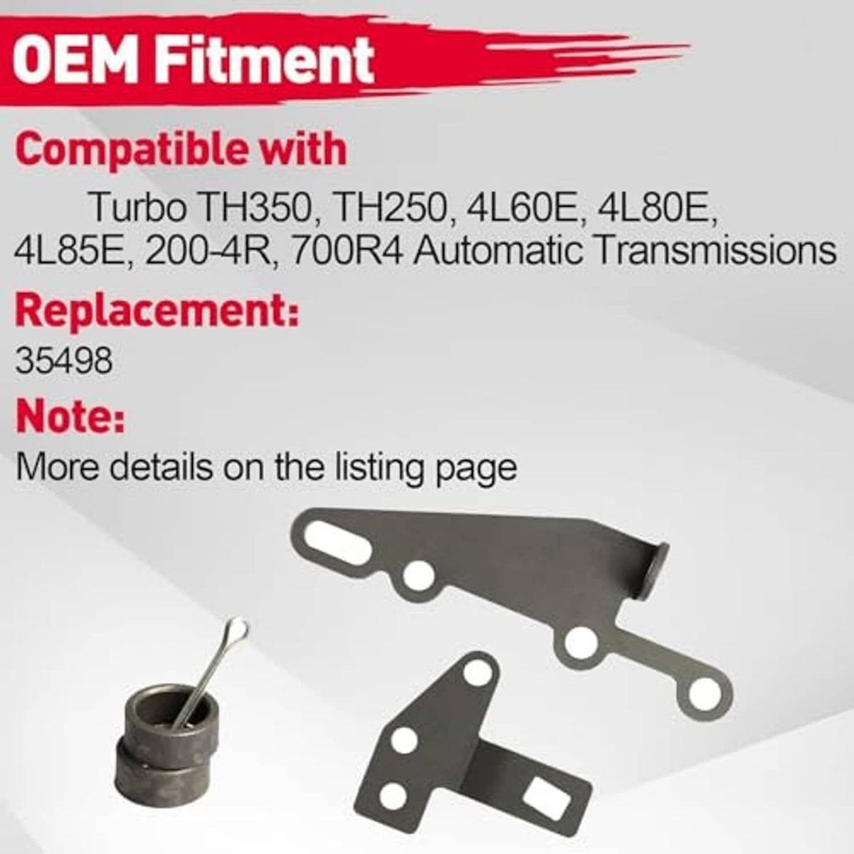 Transmission shifter bracket kit shown with included bracket piece and installation pin
