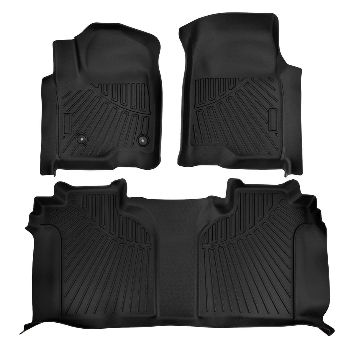 Black all-weather floor mat set with molded edges and ridged tread for vehicle floors