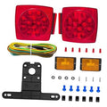LED trailer tail marker light set with two red square lamps, wiring harness and mounting hardware