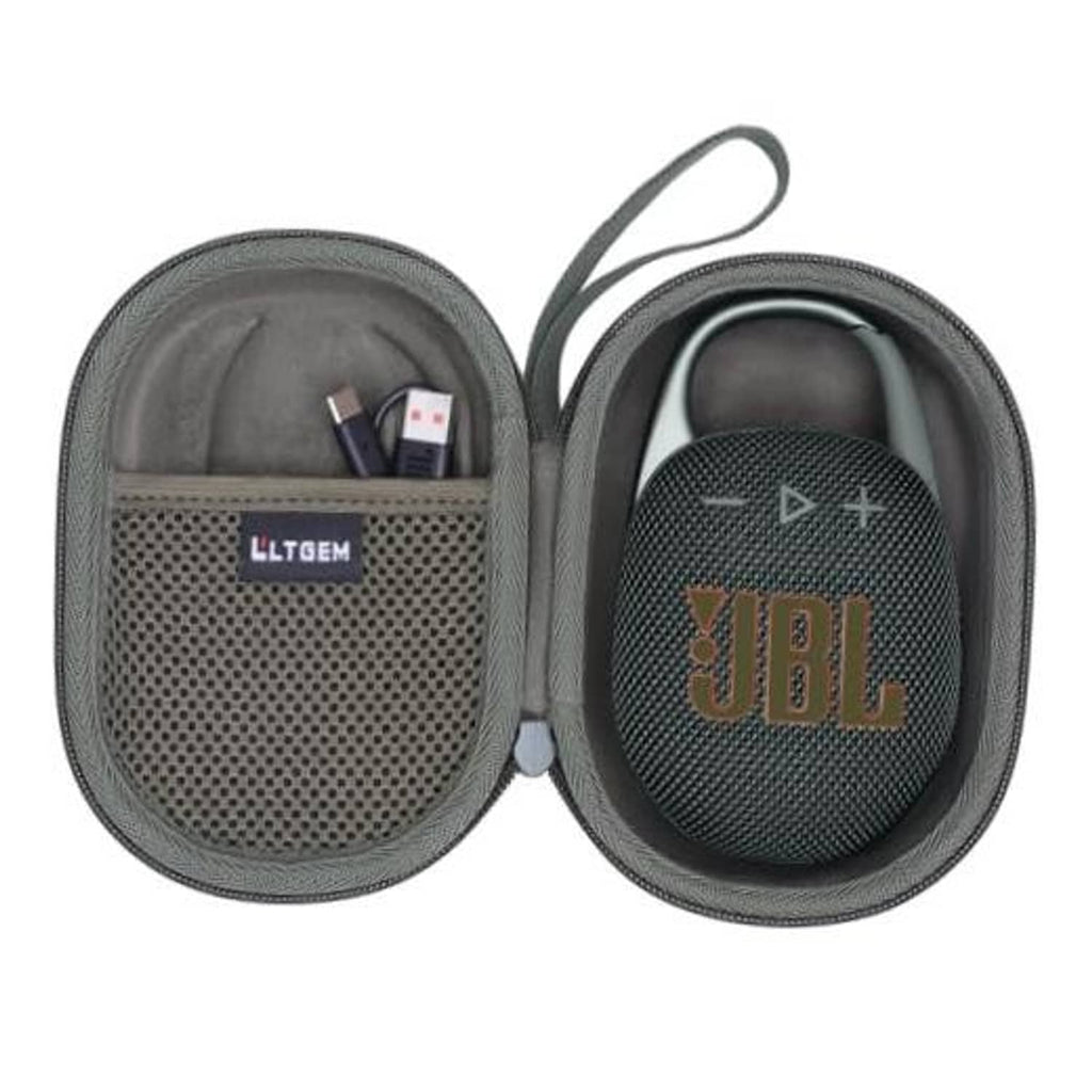 Protective speaker case with zipper, gray interior, camo top, for JBL Clip 5/4